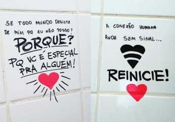 Grafiteiro responde a mensagens de suicídio em banheiro de escola com respostas positivas e encorajadoras