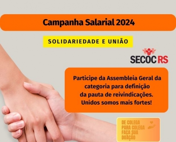 Secoc/RS convida para Assembleia Geral da Campanha Salarial na região de Santa Rosa e Santo Ângelo